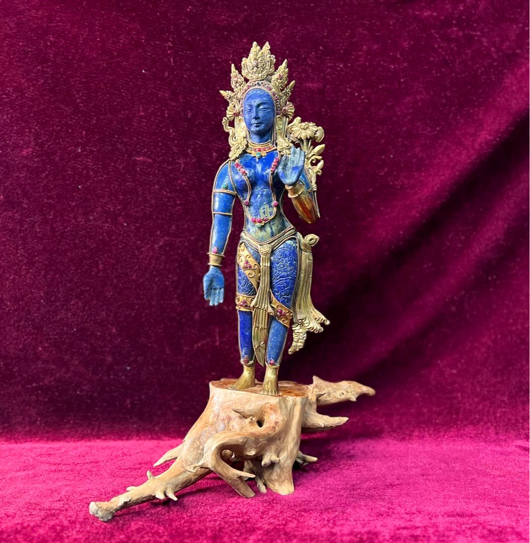 ラピスラズリ 仏像 多羅菩薩 彫刻 天然石彫刻