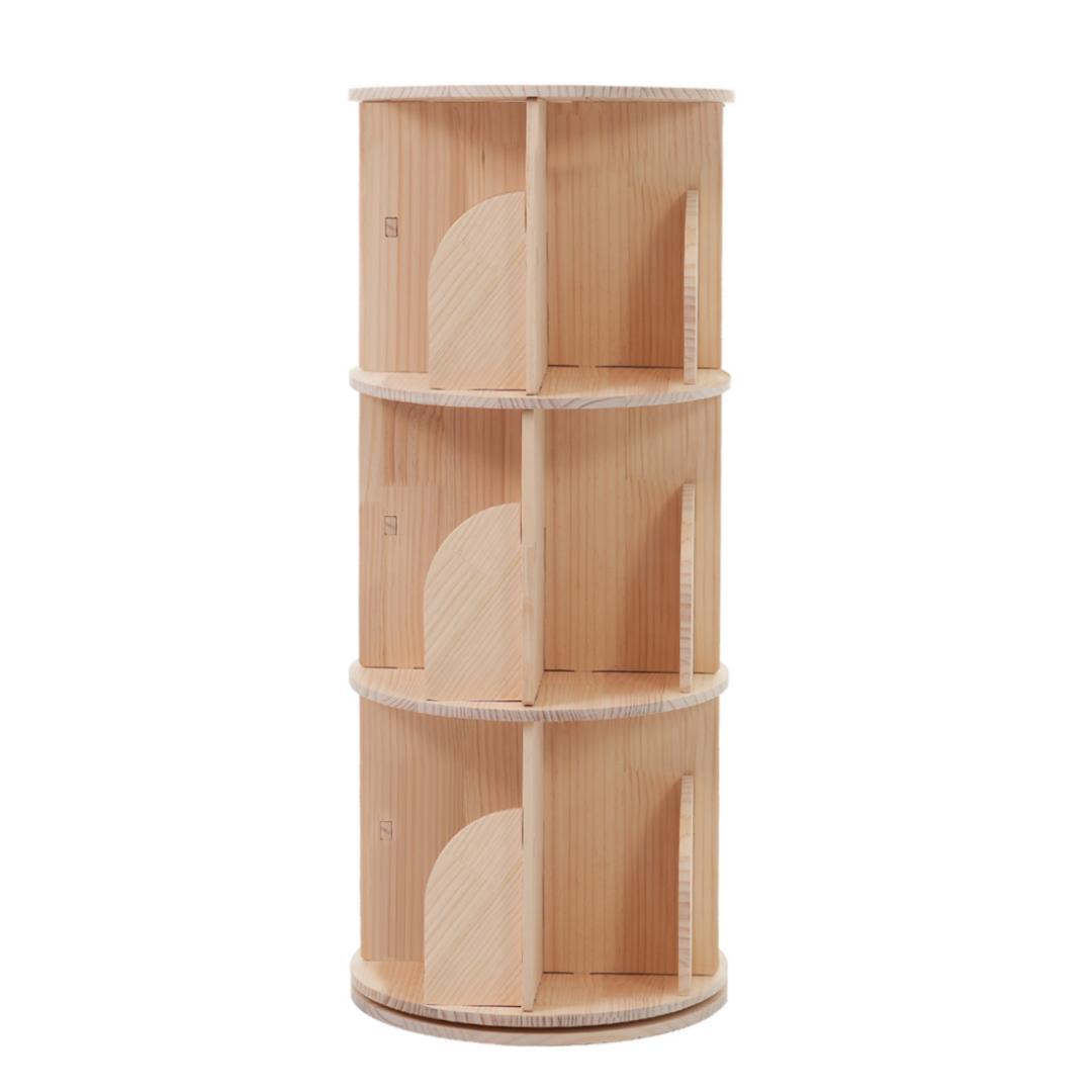 【3段-回転盤タイプ】無垢材 回転式本棚 絵本棚 360°回転棚 40*40cm