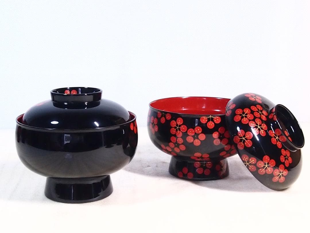 【美品】輪島塗 五島屋謹製 梅蒔絵 煮物椀5客 雑煮椀/大椀 梅づくし 漆器食器
