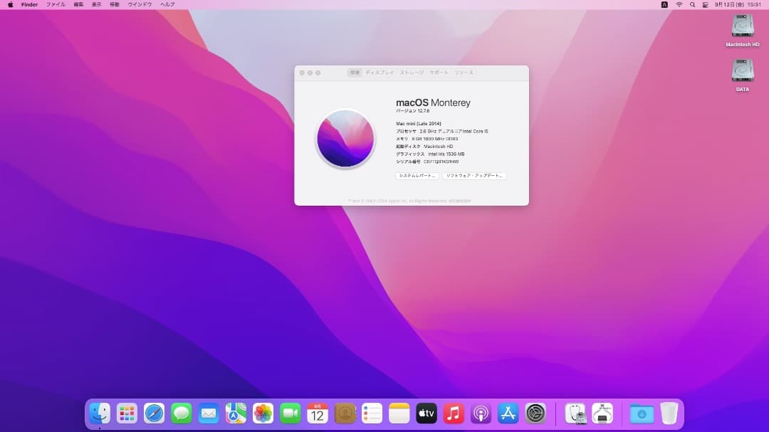 Mac mini (Late 2014) デュアルストレージ Monterey