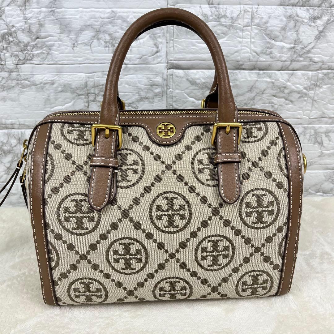 【未使用級】トリーバーチ Tモノグラム ジャカード　バレルバッグ 2way