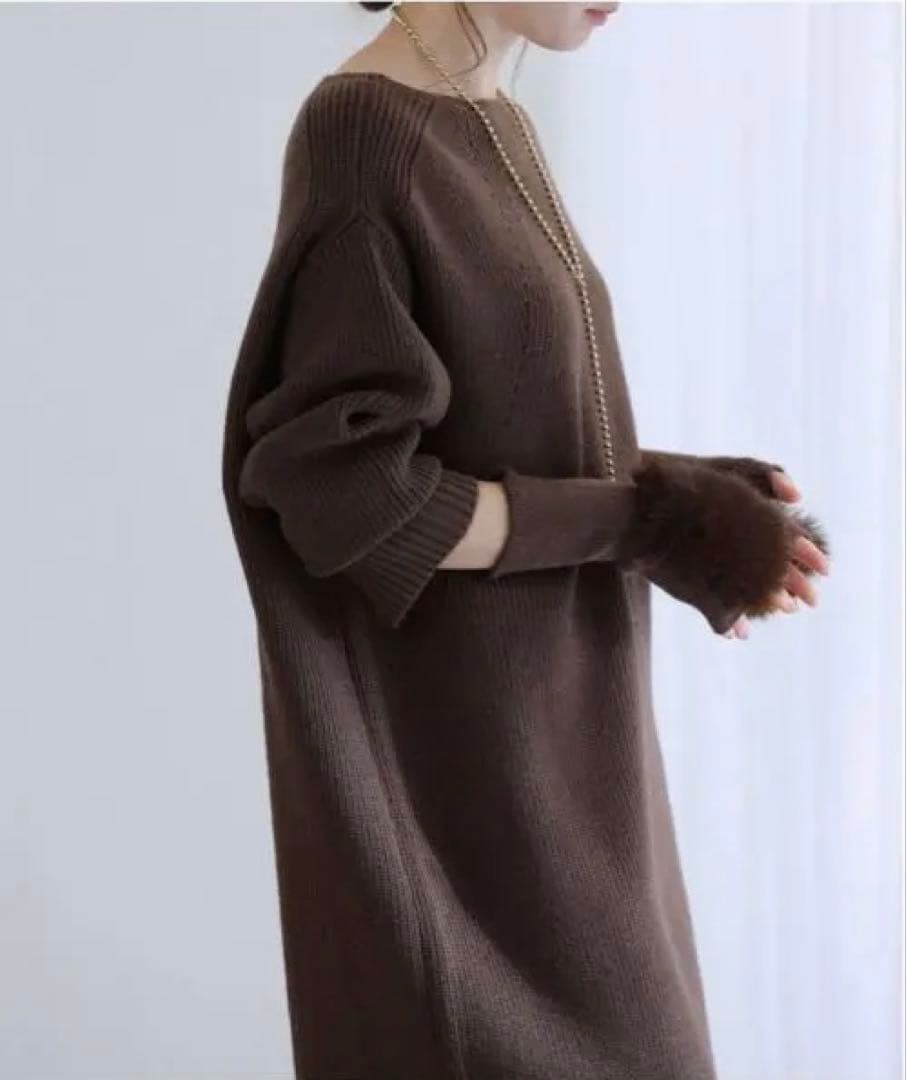ブラウン オーバーサイズ ニットワンピース