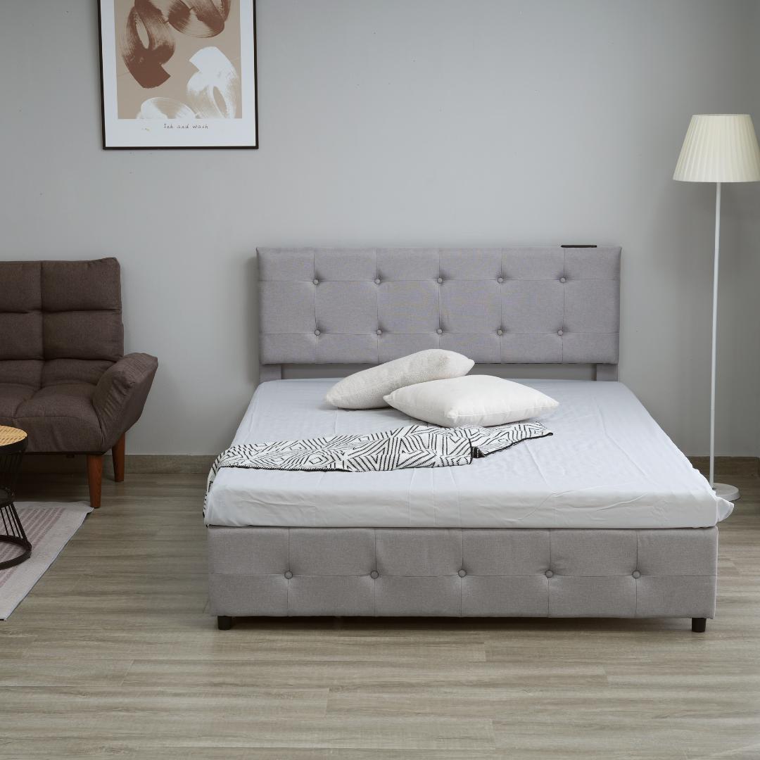 D ファブリックベッド ベッドフレームのみ ダブル 引き出し付き 布貼りベッド