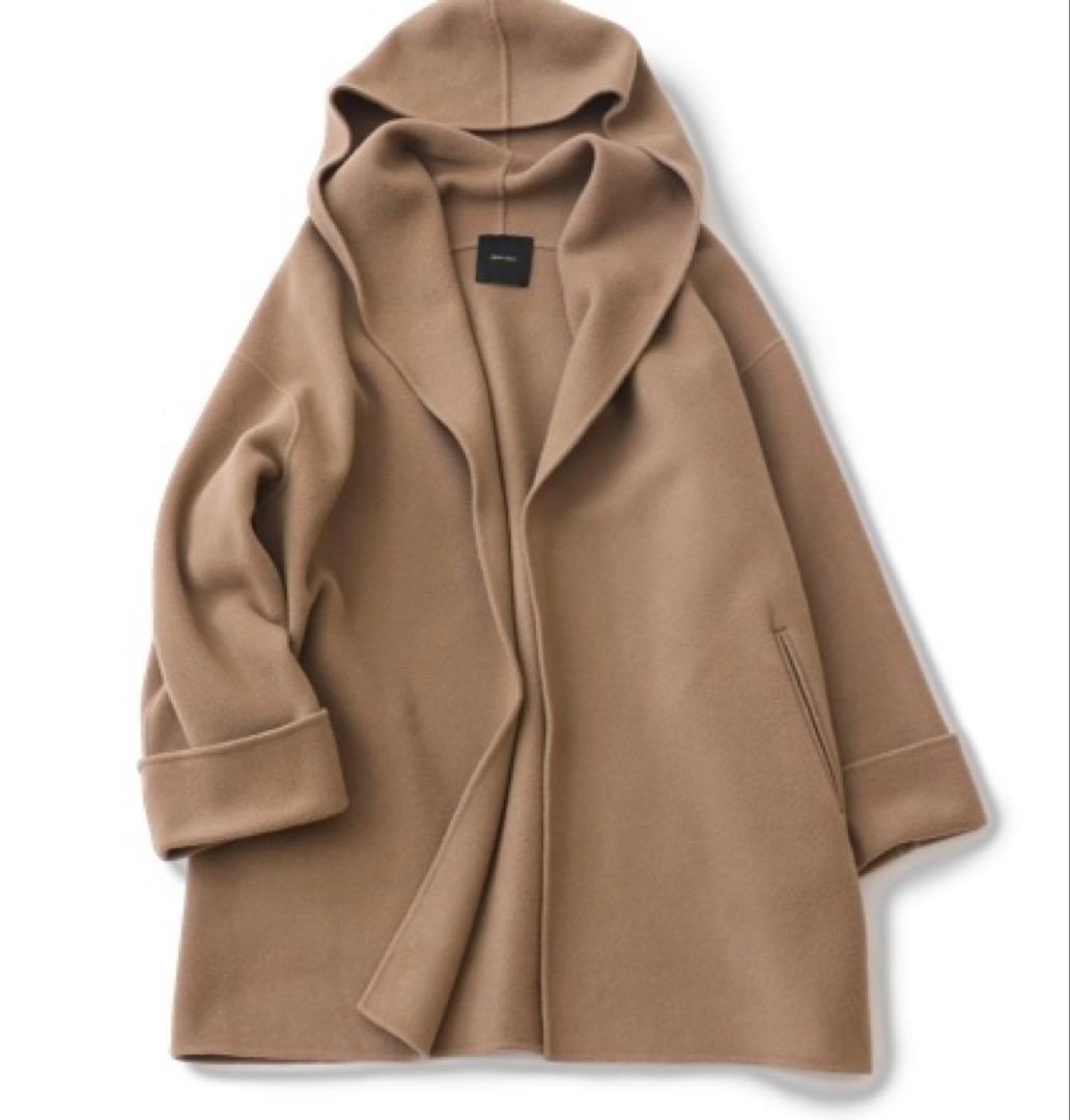 美品＊スピック＆スパン ダブルモッサリバーフーディーガウンコート カシミヤ混