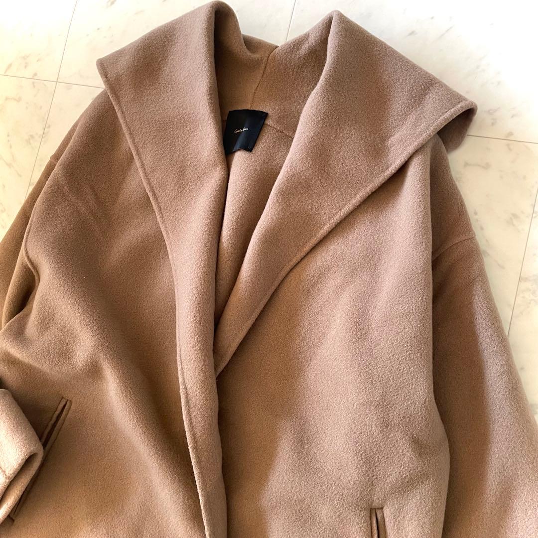 美品＊スピック＆スパン ダブルモッサリバーフーディーガウンコート カシミヤ混