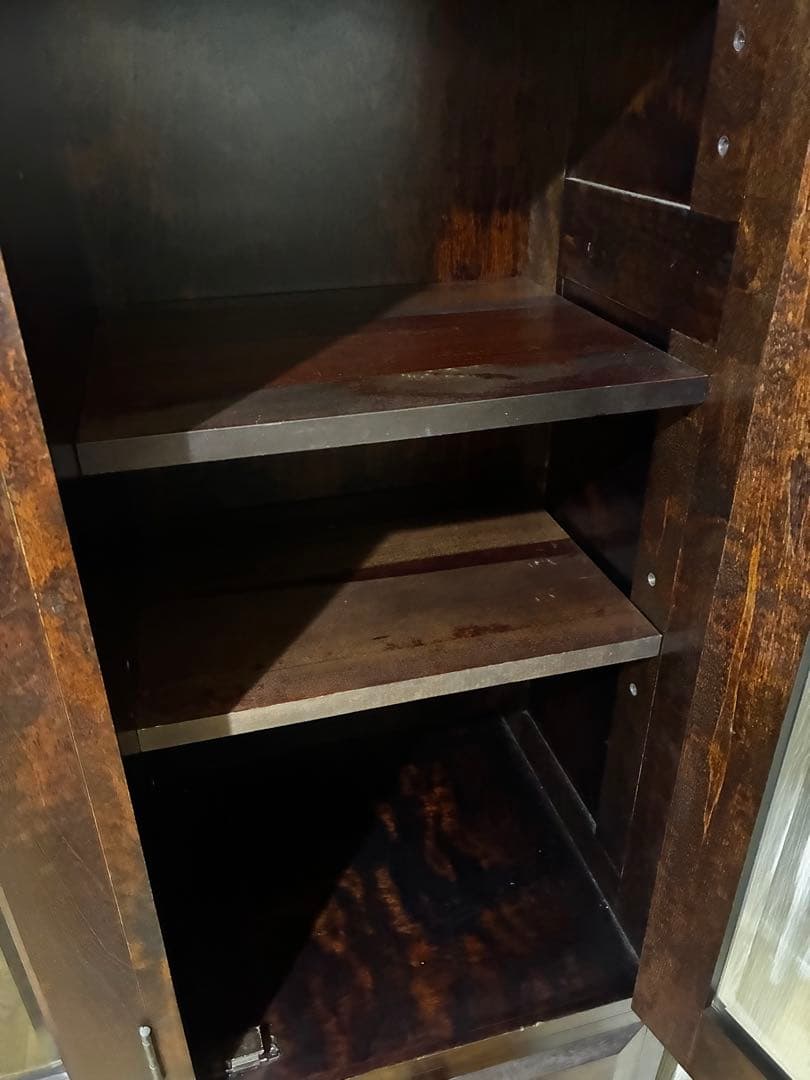 ☆送料込み☆ 民芸　民藝　木製食器棚 ダークブラウン ガラス扉付き