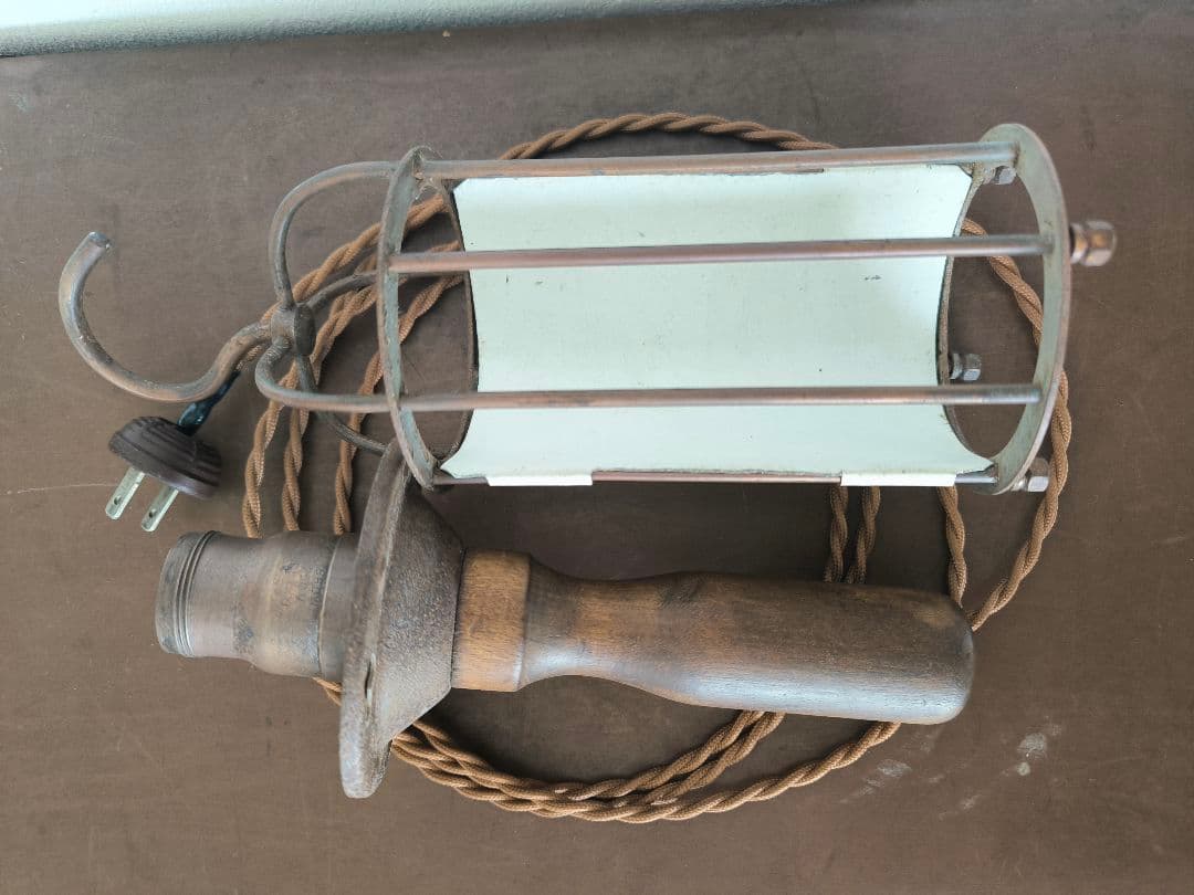 1900s インダストリアル ケージランプ ウッドハンドル ビンテージ アメリカ