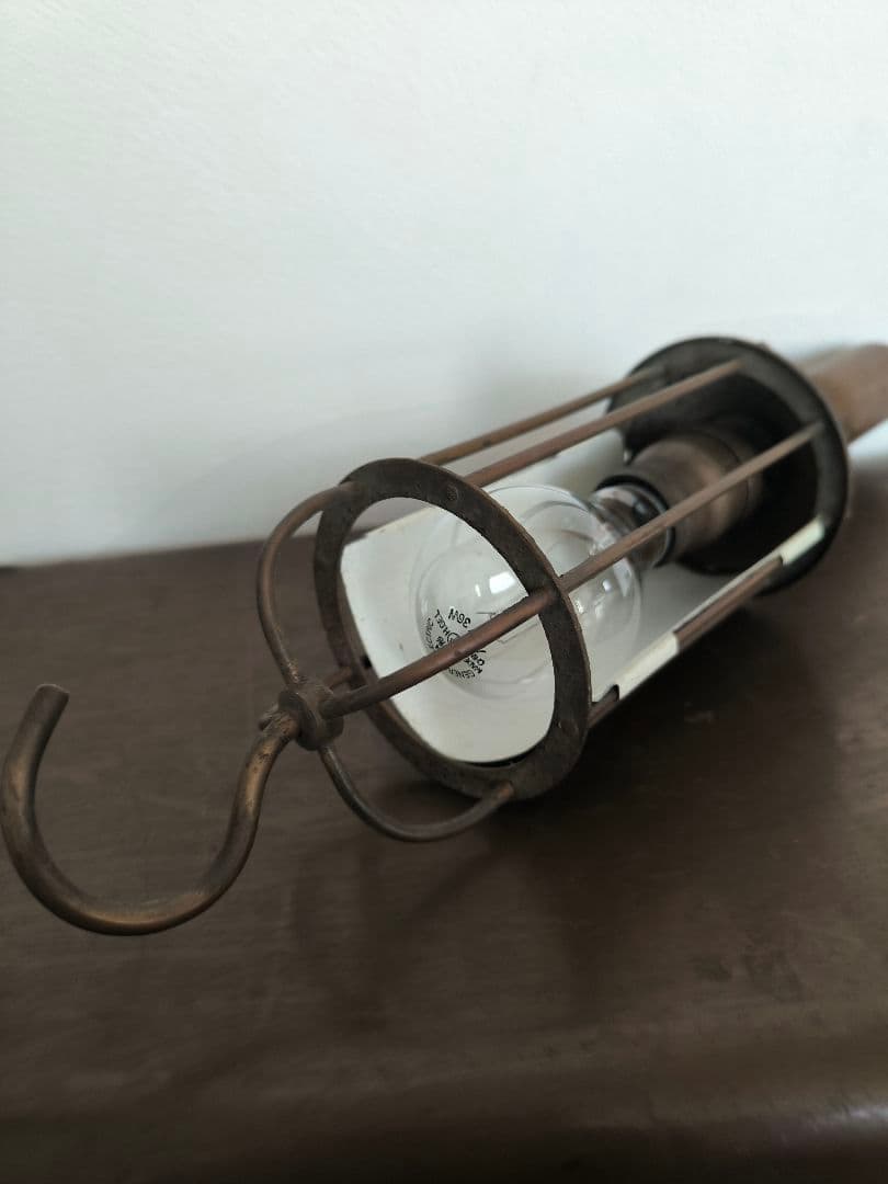 1900s インダストリアル ケージランプ ウッドハンドル ビンテージ アメリカ