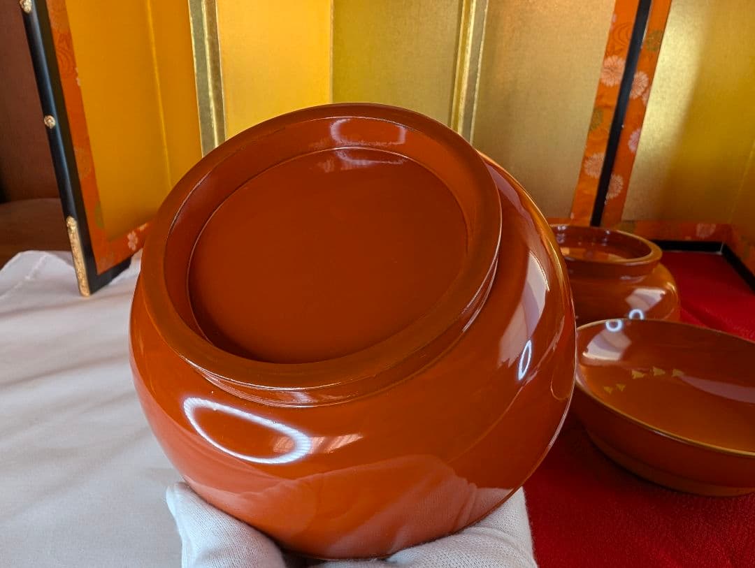 明治時代 輪島塗 金蒔絵 蓋付椀 波千鳥 2客 木製 汁椀 吸物椀 雑煮椀