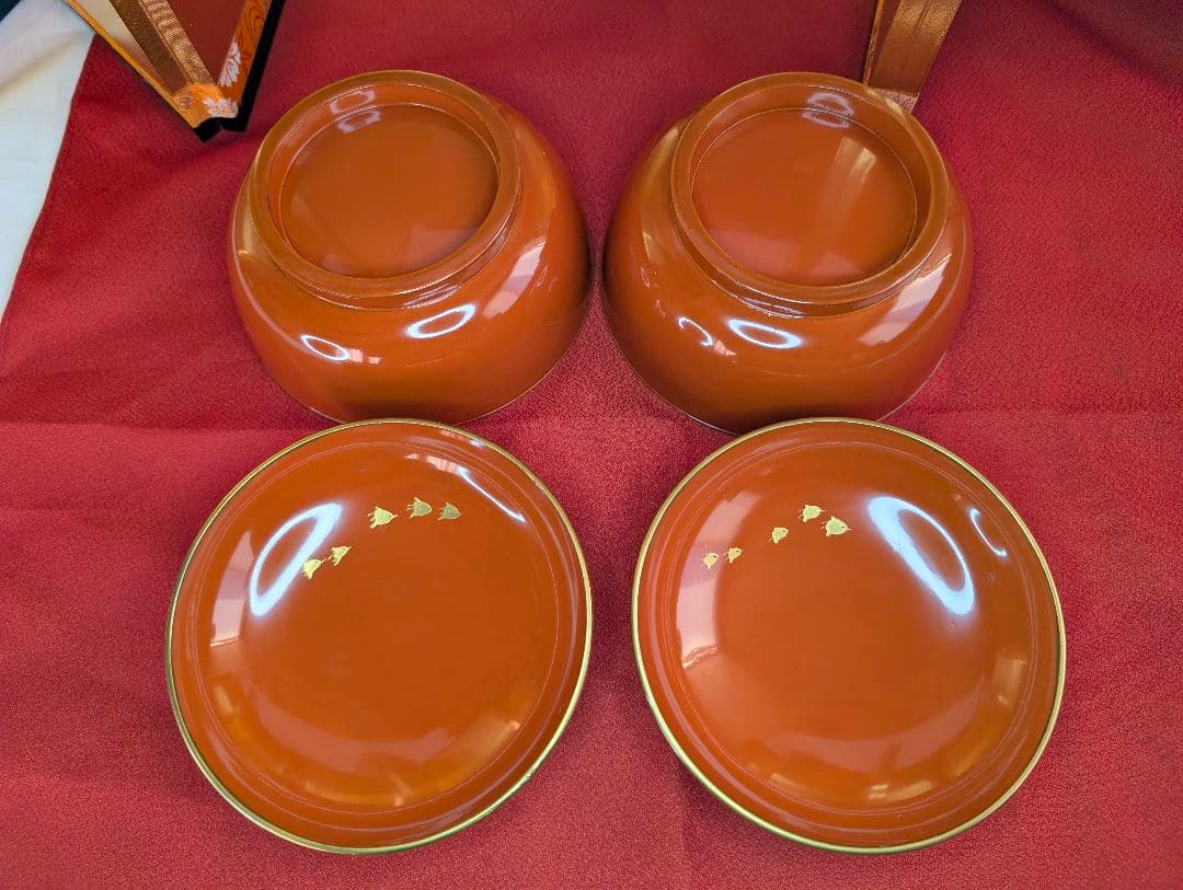 明治時代 輪島塗 金蒔絵 蓋付椀 波千鳥 2客 木製 汁椀 吸物椀 雑煮椀