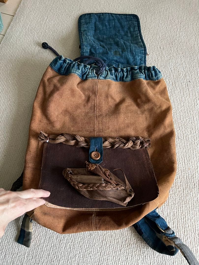 一点物◆柿渋 山葡萄 藍染リュック ハンドメイド 古布パッチワーク◆