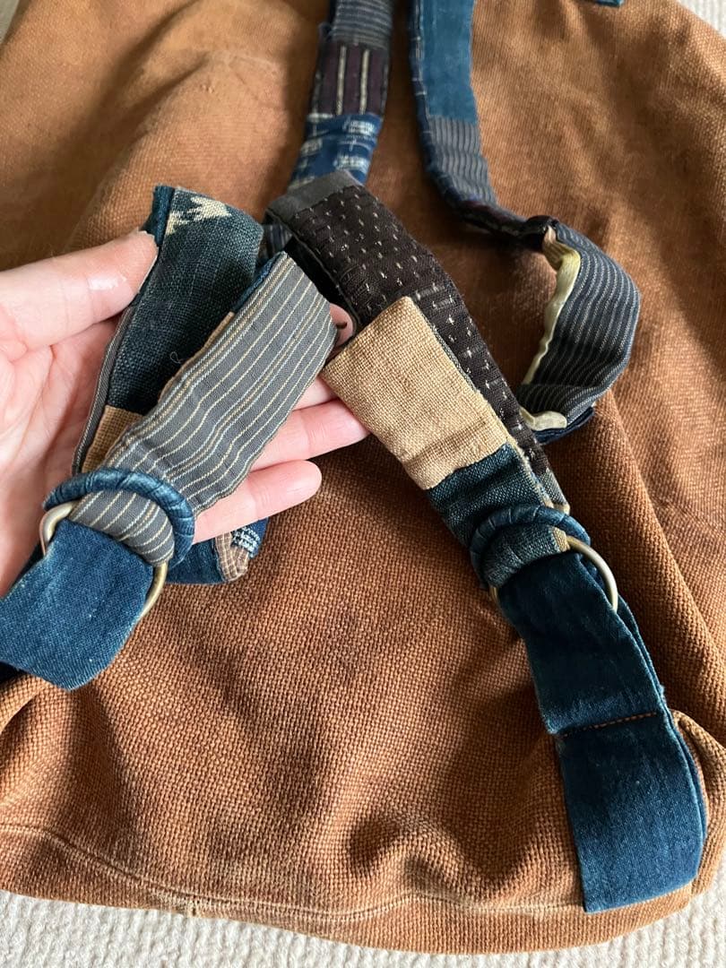 一点物◆柿渋 山葡萄 藍染リュック ハンドメイド 古布パッチワーク◆