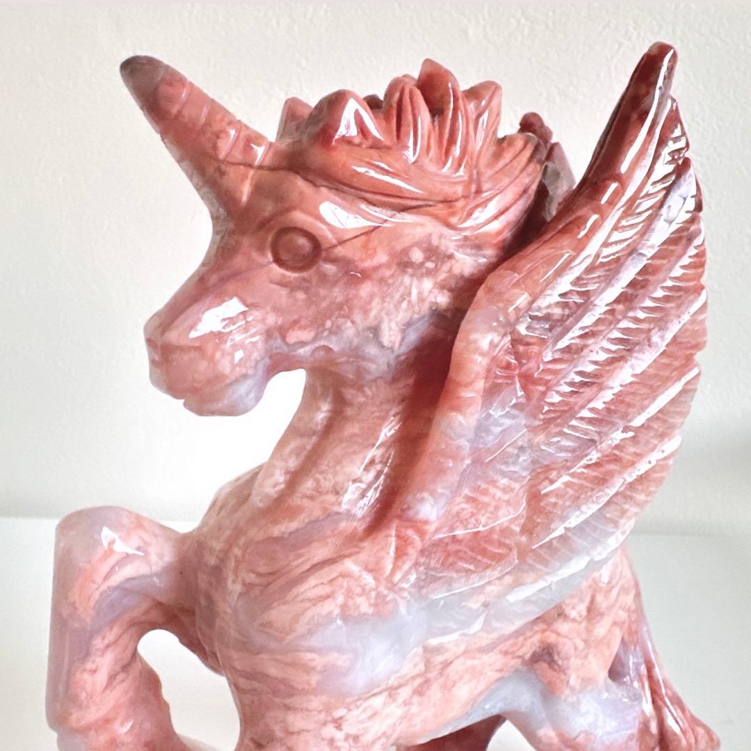 【珍品❣️】ピンクアゲート　瑪瑙　ユニコーン　ペガサス　天然石　置物