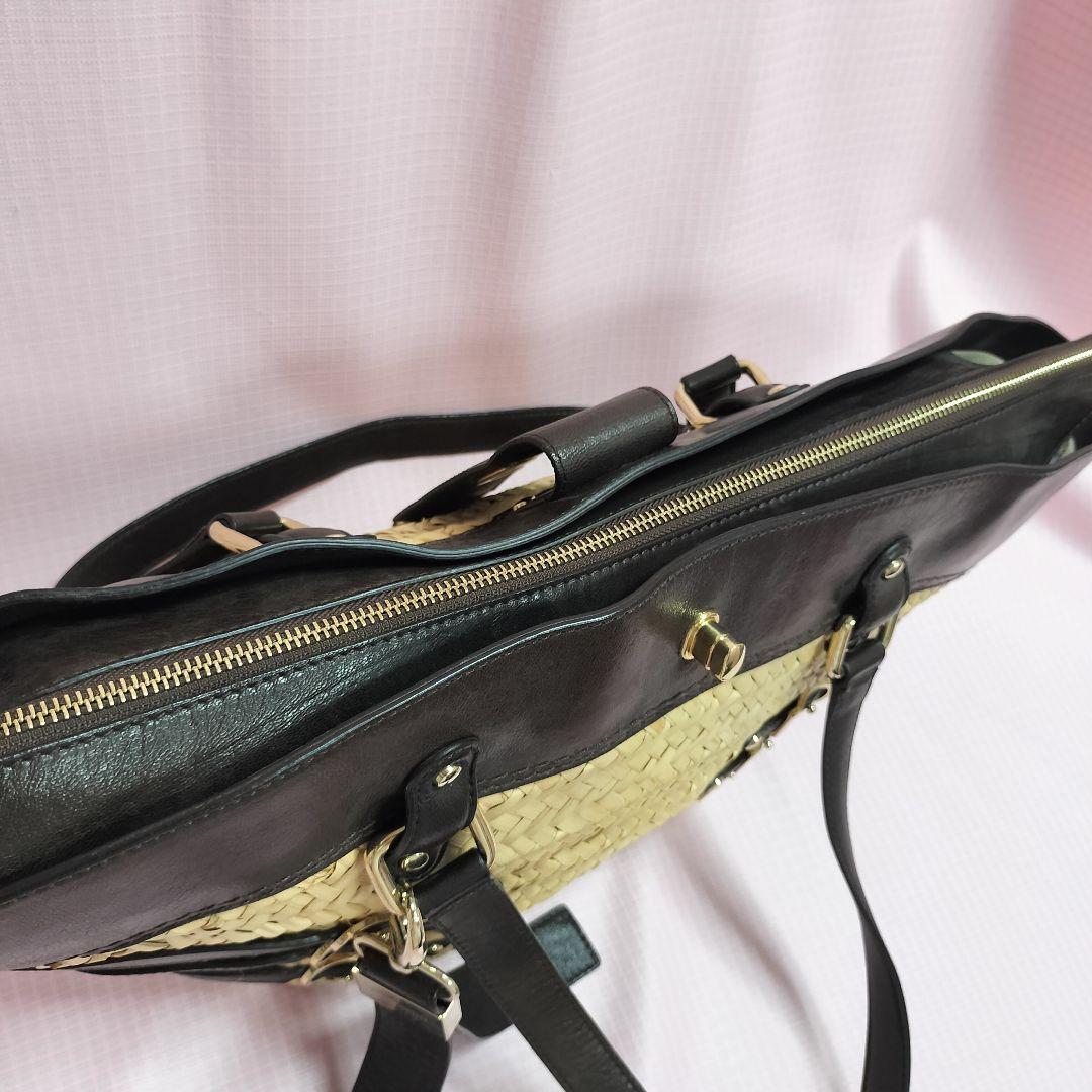 美品 JIMMY CHOO ストロー レザー トートバッグ かごバッグ 舟形