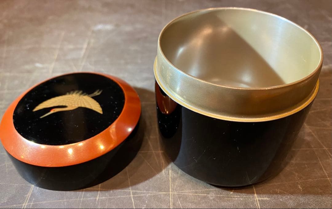 美品　輪島塗　棗　蒔絵・鶴紋　　　　鈴谷鐵五郎作 茶道具・ヴィンテージ