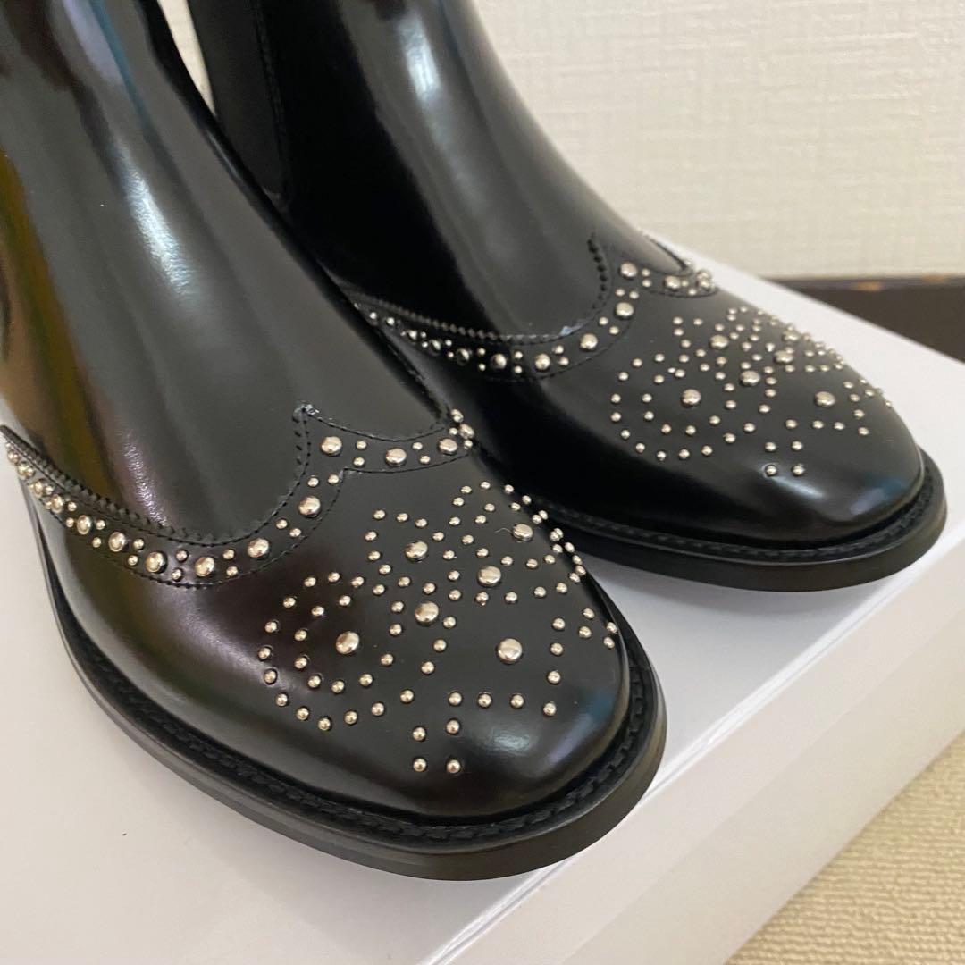 ♡ひめ８♡ アルテサノス　スタッズ付き黒レザーサイドゴアブーツ
