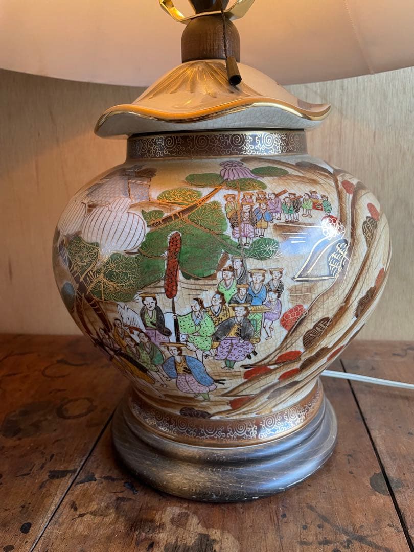 【美品】大壺ランプ 豪華金彩 陶器55cm 和風絵付け　九谷焼