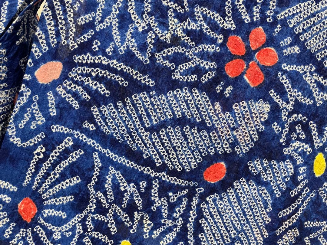 G 美品 有松鳴海絞り 蝶模様 青 綿 浴衣 着物