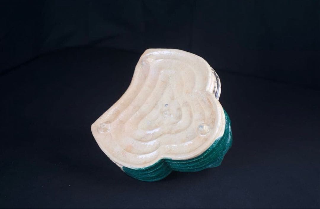 十三軒 吉向 造 織部写手付菓子鉢 共箱 茶道具 絵付 菓子器 / 吉向松月