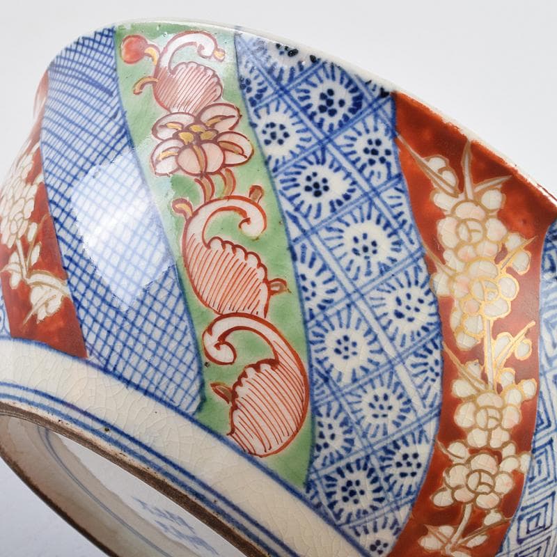 伊万里焼　五良太甫呉祥瑞造　色絵棯文　菓子鉢　五客　合わせ箱　M　R9495