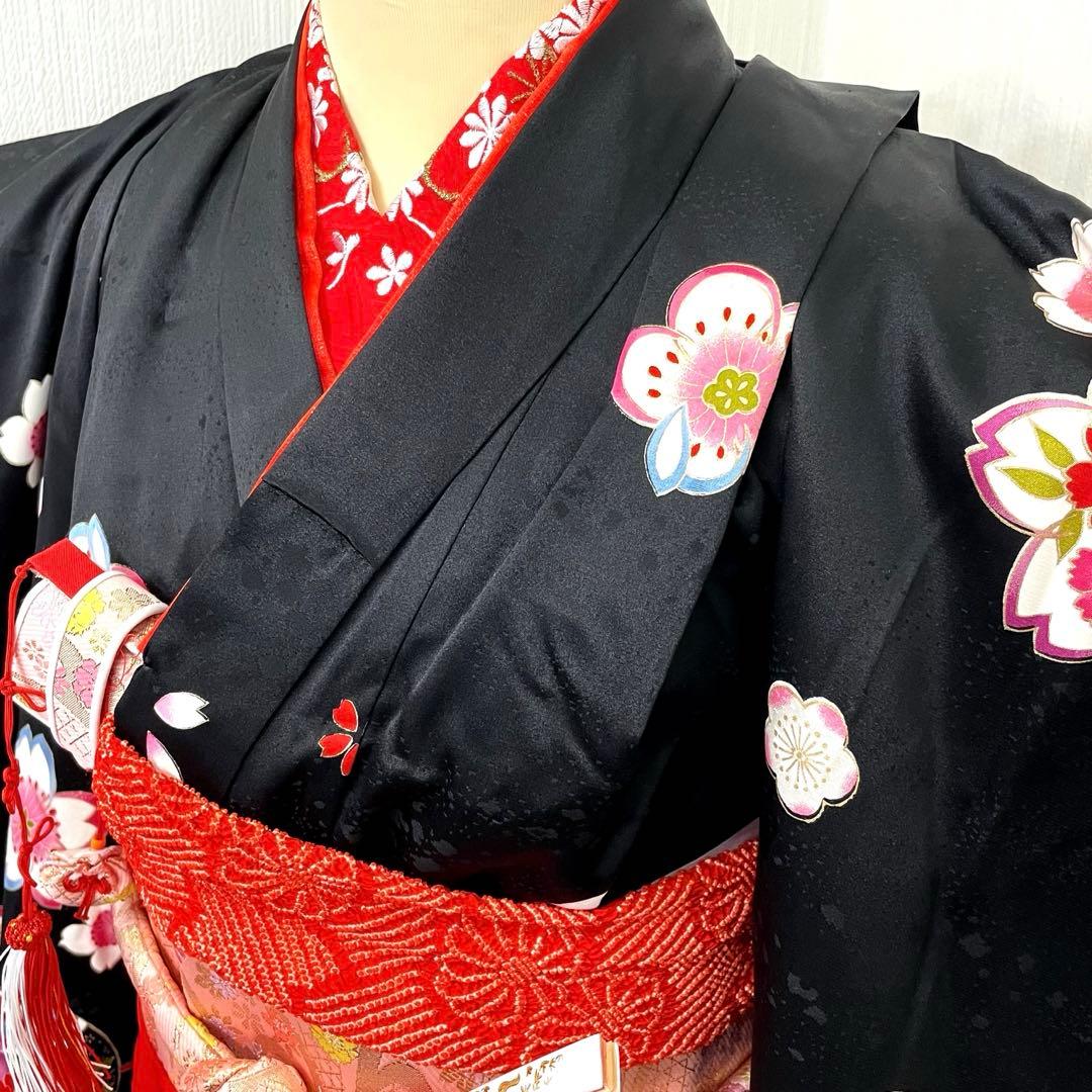 七五三 女の子 七歳用　正絹　綸子　古典柄　振袖　黒