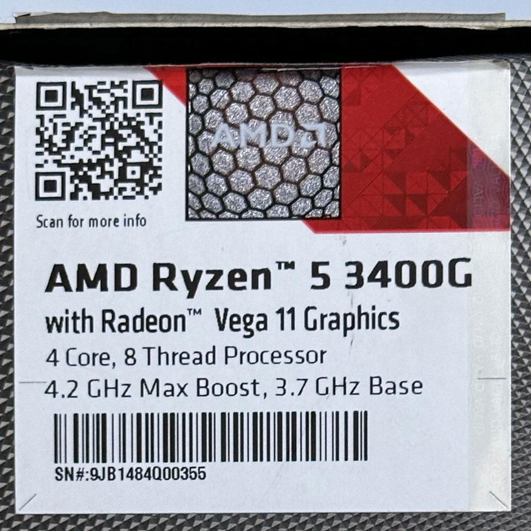AMD RYZEN 5 3400G / Wraith Stealth Fan付属