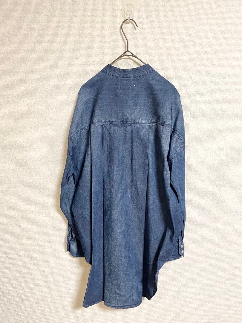 【新品】モニーレ ボウタイ リボン デニムシャツ 濃いブルー ダンガリーシャツ