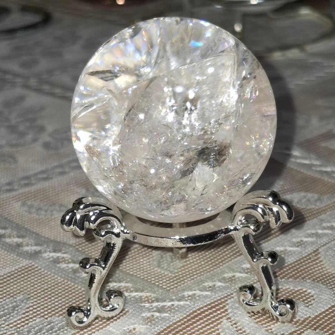 天然石✨️ピンクアゼツライト　スフィア✨️虹ギラギラ台座付き