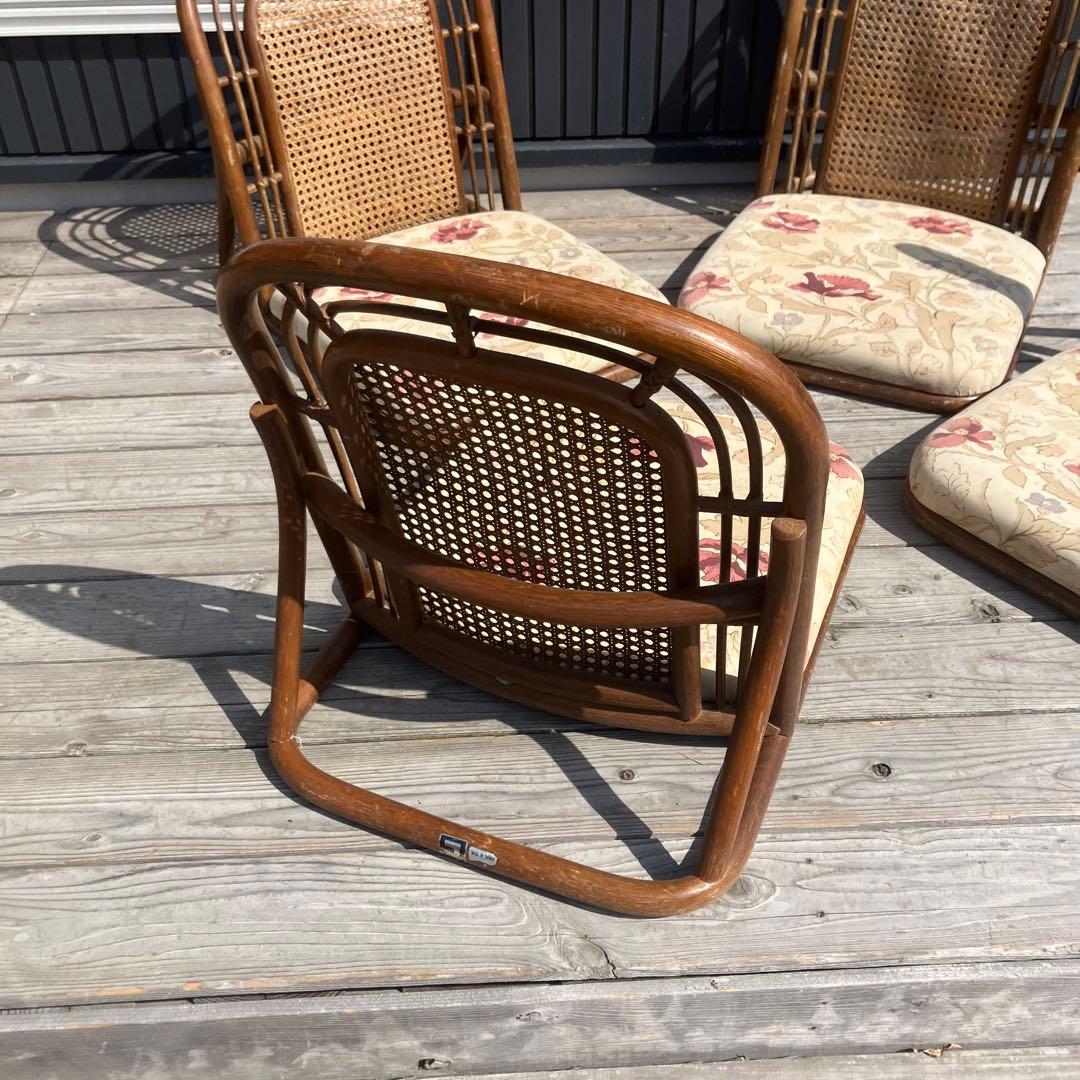 昭和レトロ コスガ家具 花柄ラタン座椅子 ラタンチェア 4脚セット 古家具