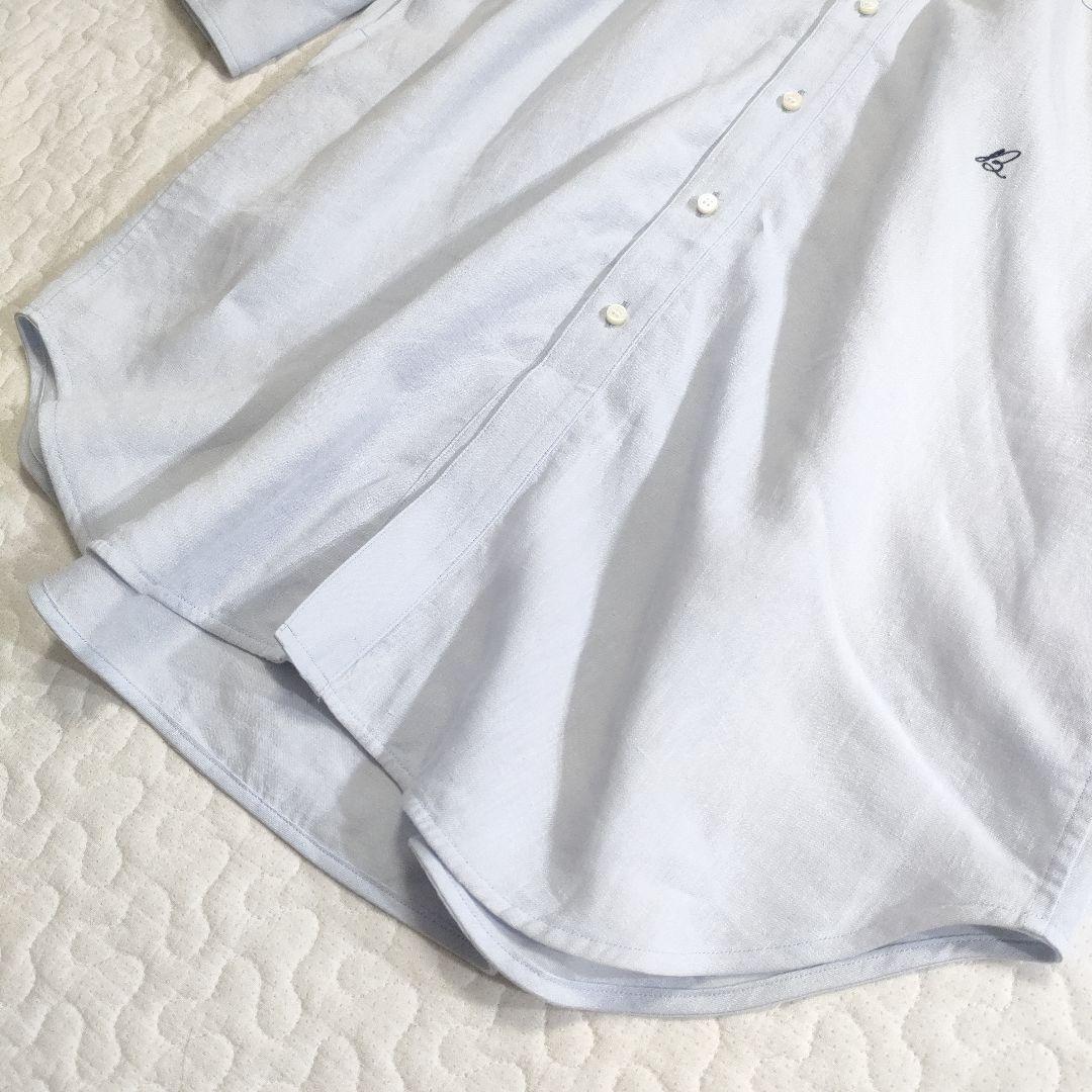 美品✨マディソンブルー　リネン100％オープンネックロングシャツ　ライトブルー