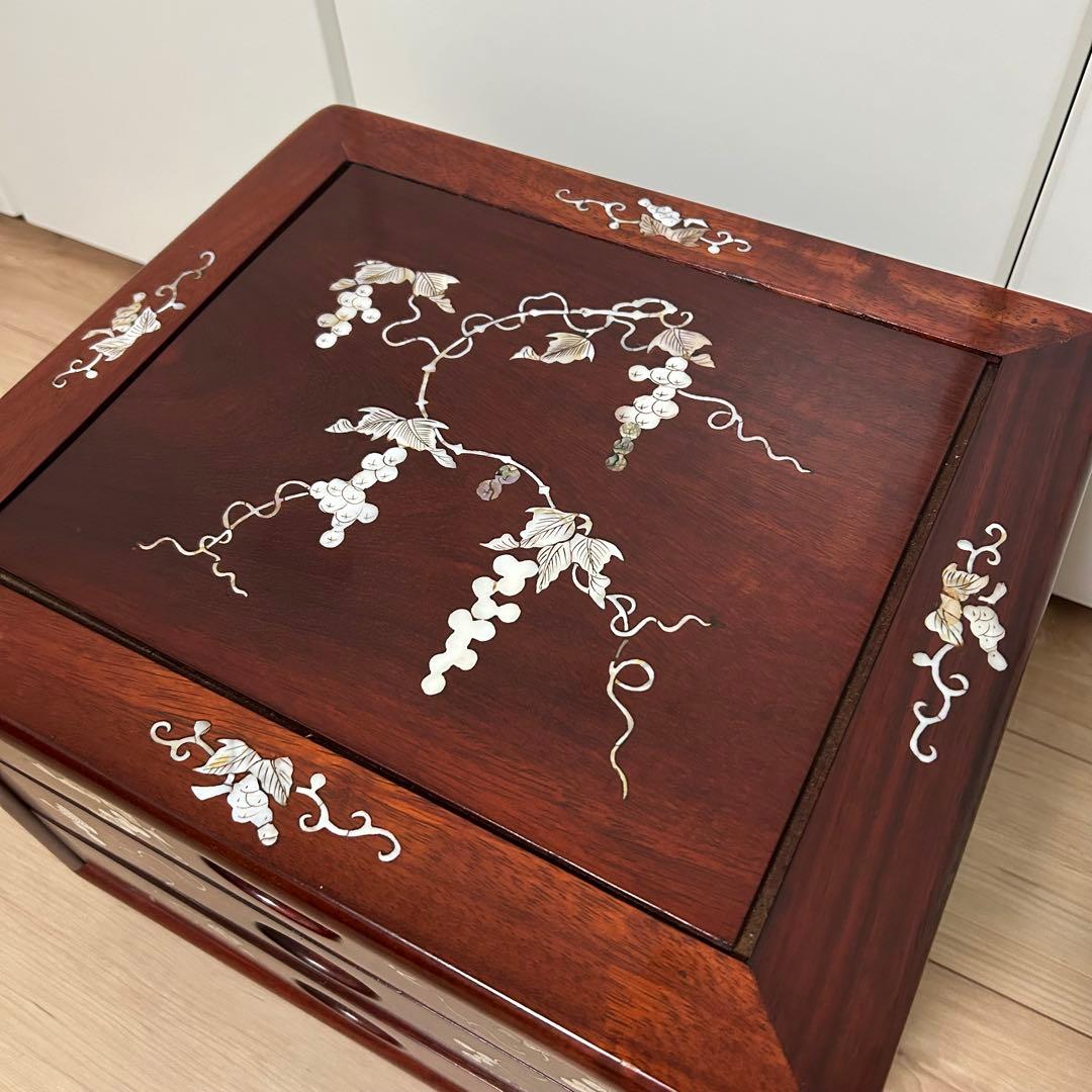 【大幅最終値下げ2】昭和レトロ 螺鈿細工 和箪笥 3段チェスト 葡萄文様 木製