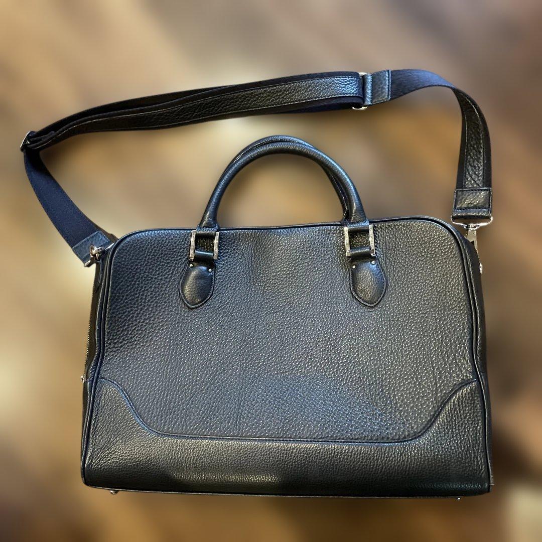 ロマの日常様　暗い　ネイビー　レザー ビジネスバッグ　pelle morbida