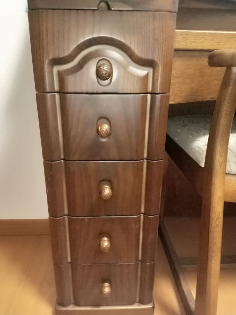 引取可★木製 高級ドレッサー 丸型大鏡　ブラウン