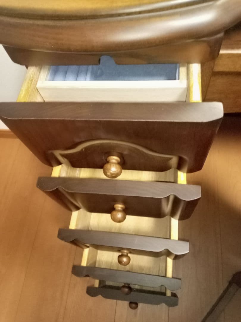 引取可★木製 高級ドレッサー 丸型大鏡　ブラウン