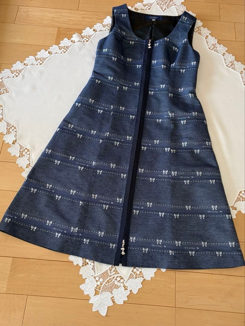 専用です　エムズグレイシー　デニム調リボン柄ジャンバースカート38サイズ