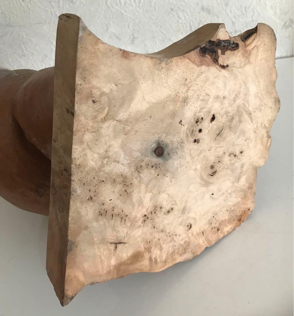 骨董品　天然木台付きくりぬき花瓶　木製抽象花器 高さ約30cm