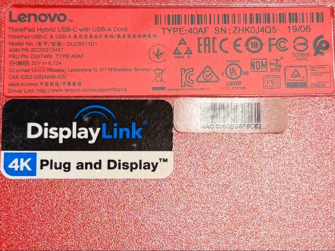 その他 Lenovo ThinkPad Hybrid USB-C Dock 40AF