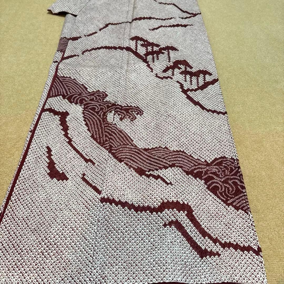 本疋田 訪問着 総絞り 袷 着物 上品 一つ目絞り 吉祥 匹田鹿の子 波 お祝い