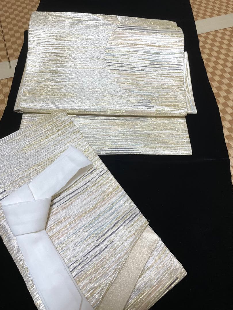 ♦️逸品　正絹　幾何学丸模様　洒落袋の作り帯