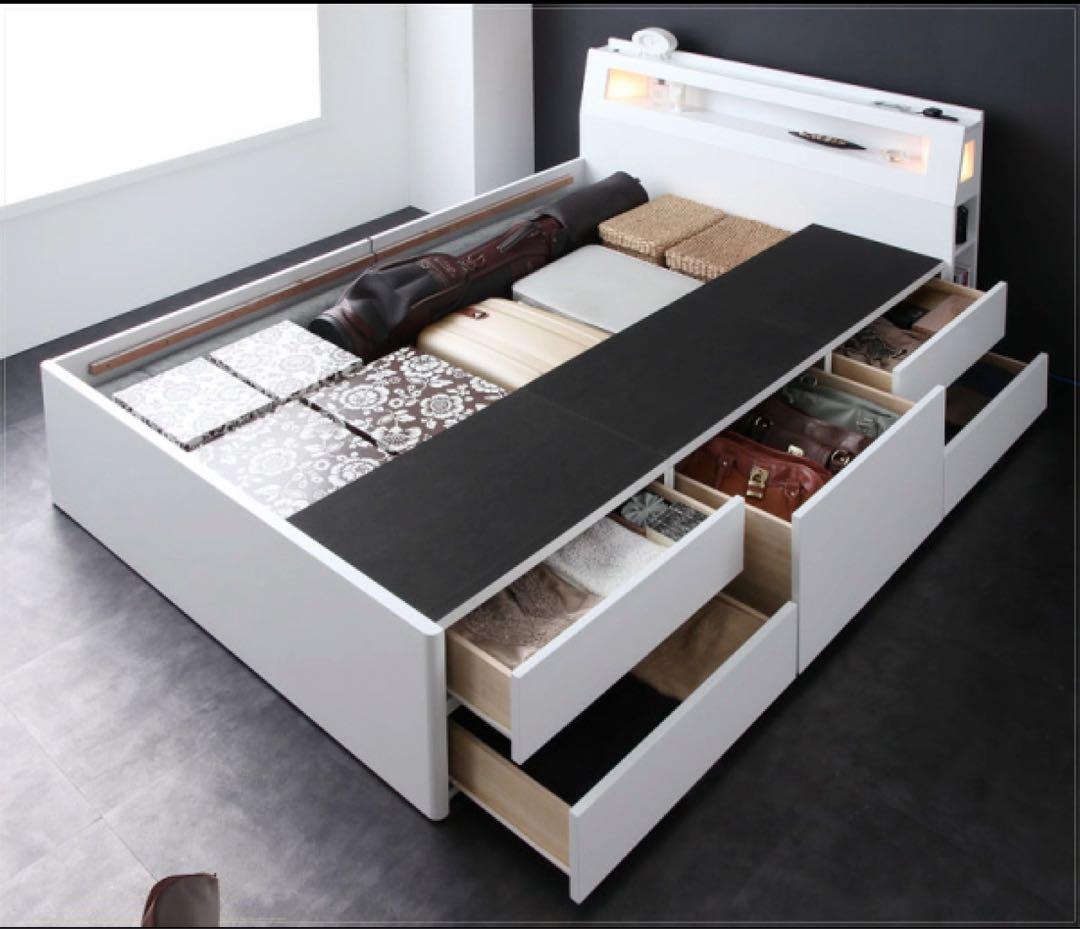 収納付きベッド　シングルサイズ　リアスター　モダンライト・コンセント付き