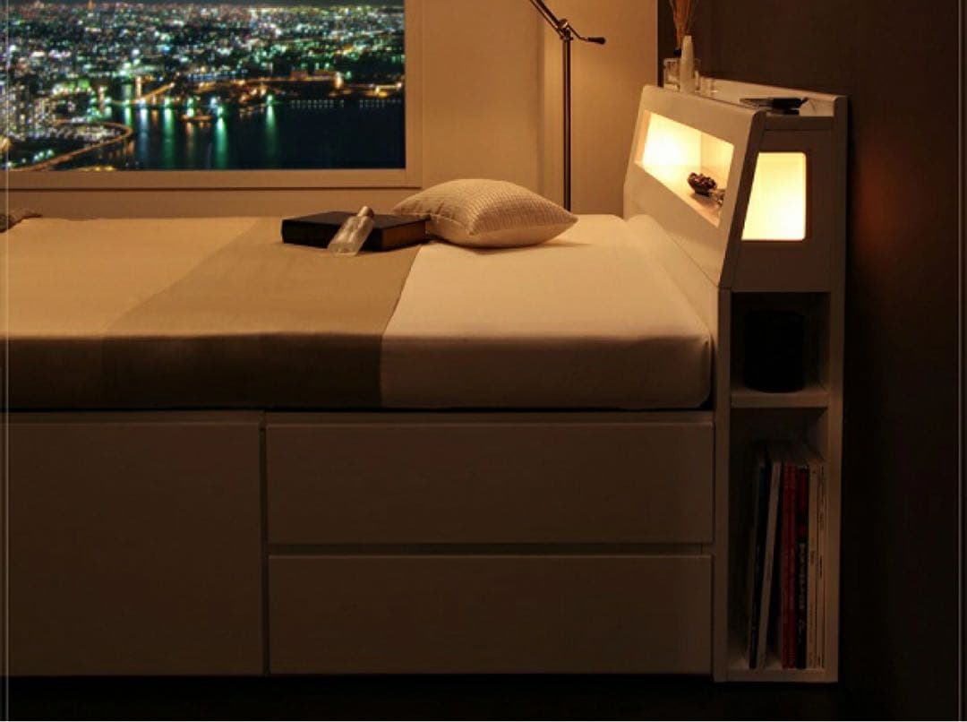 収納付きベッド　シングルサイズ　リアスター　モダンライト・コンセント付き