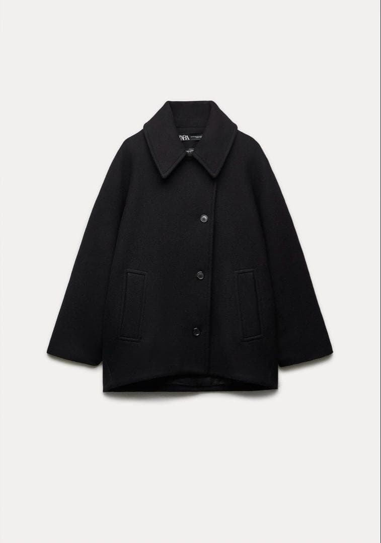 ウールコートZW COLLECTION オーバーサイズ ショートコート　黒　ＭＬ