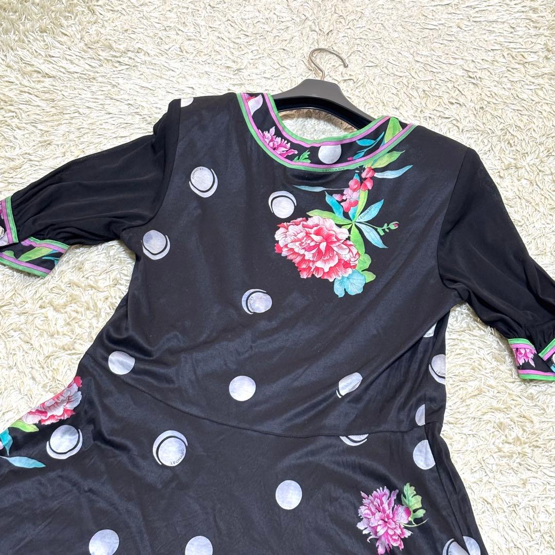 大きいサイズ　希少　LEONARD レオナール カンカン　水玉　フリルワンピース