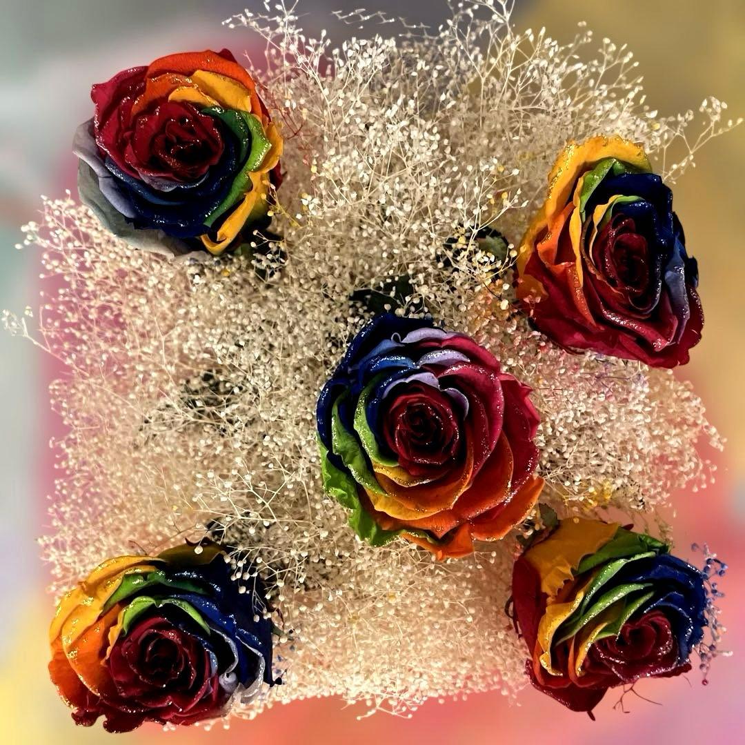 プリザーブドフラワー レインボーローズ 花束 記念日 薔薇ドライフラワー 記念日