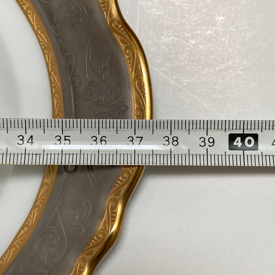 【新品未使用】大倉陶園 金白金蝕ぶどう唐草 楕円大皿 オードブル皿