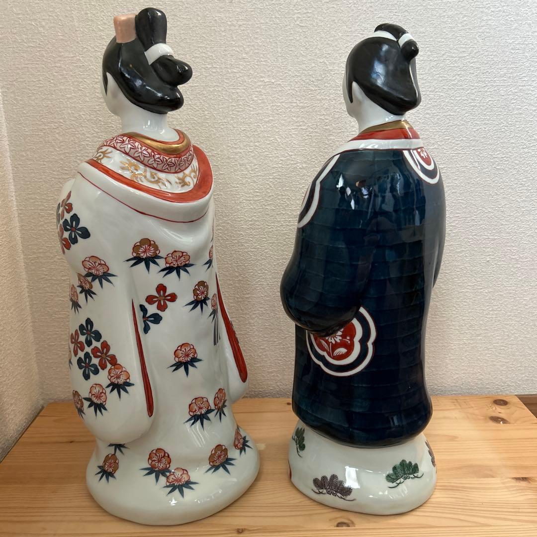 有田焼 円左エ門 古伊万里 人形写 男女ペア 大型 高さ約43cm床の間和室飾り