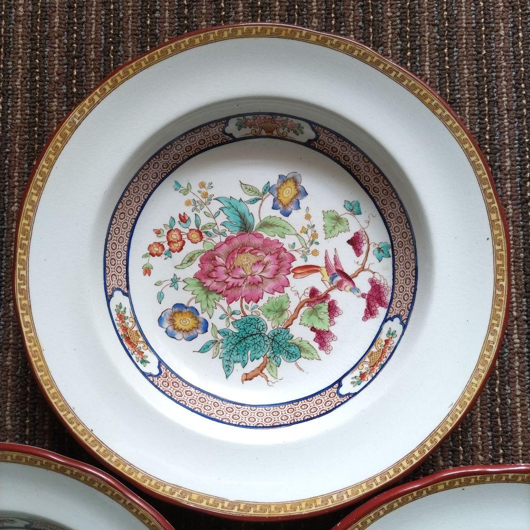 【美品】1900年代初期　スポード　コープランド　アジアンフラワー　スープ皿３枚