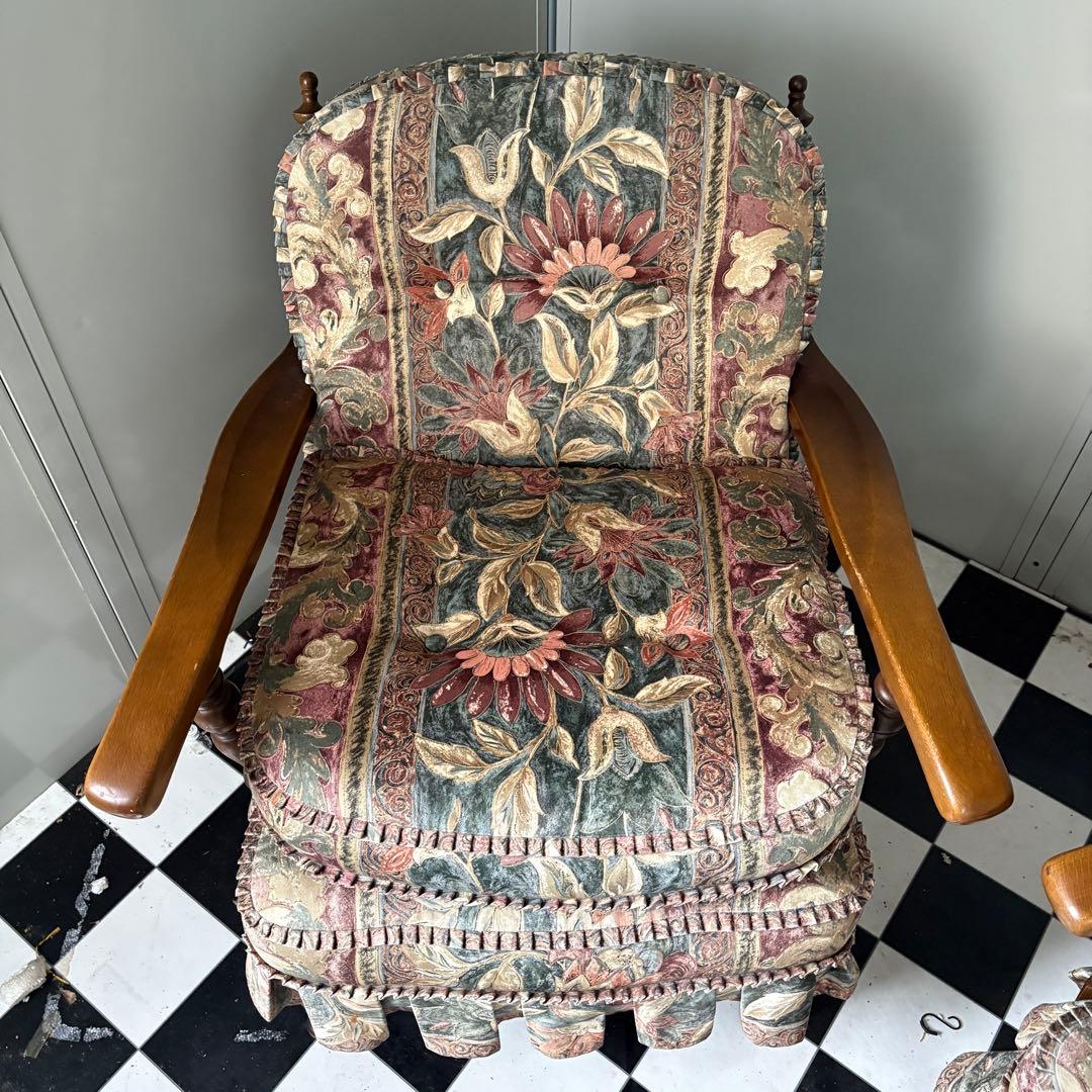 ①あずき様キツツキ　飛騨産業　穂高　ソファ　ボタニカル柄　レトロ