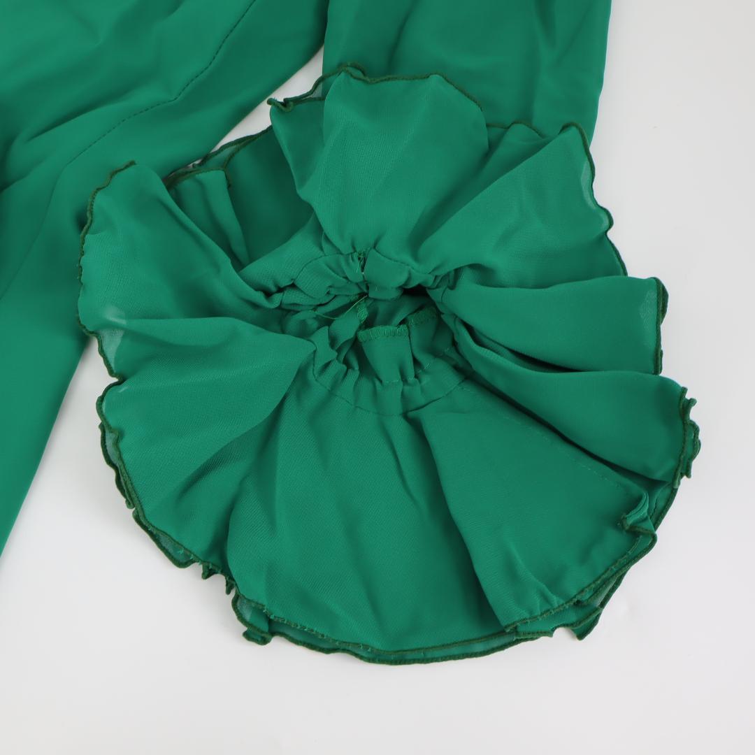 【美品 フラメンコ衣装】グリーン×イエロー×豪華フリル ブラウス ファルダ