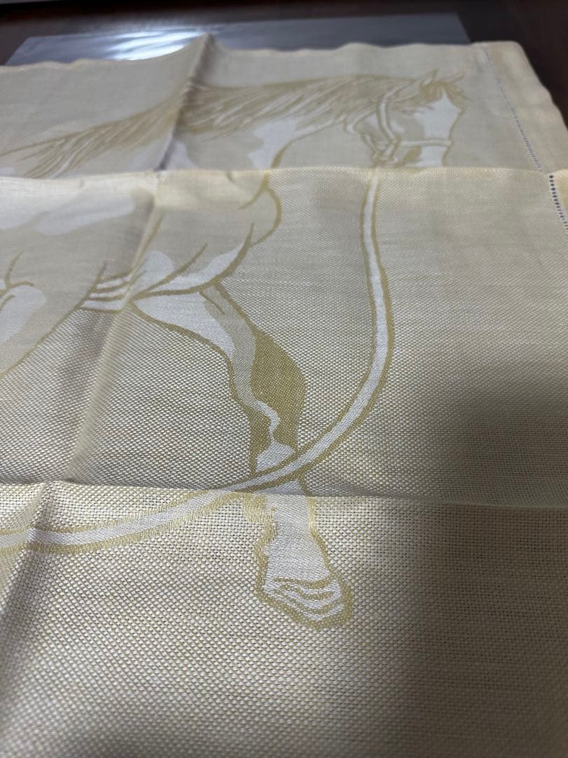 エルメス　馬柄　ホース　テーブルクロス　リネン　麻　ライトイエロー　黄色　未使用